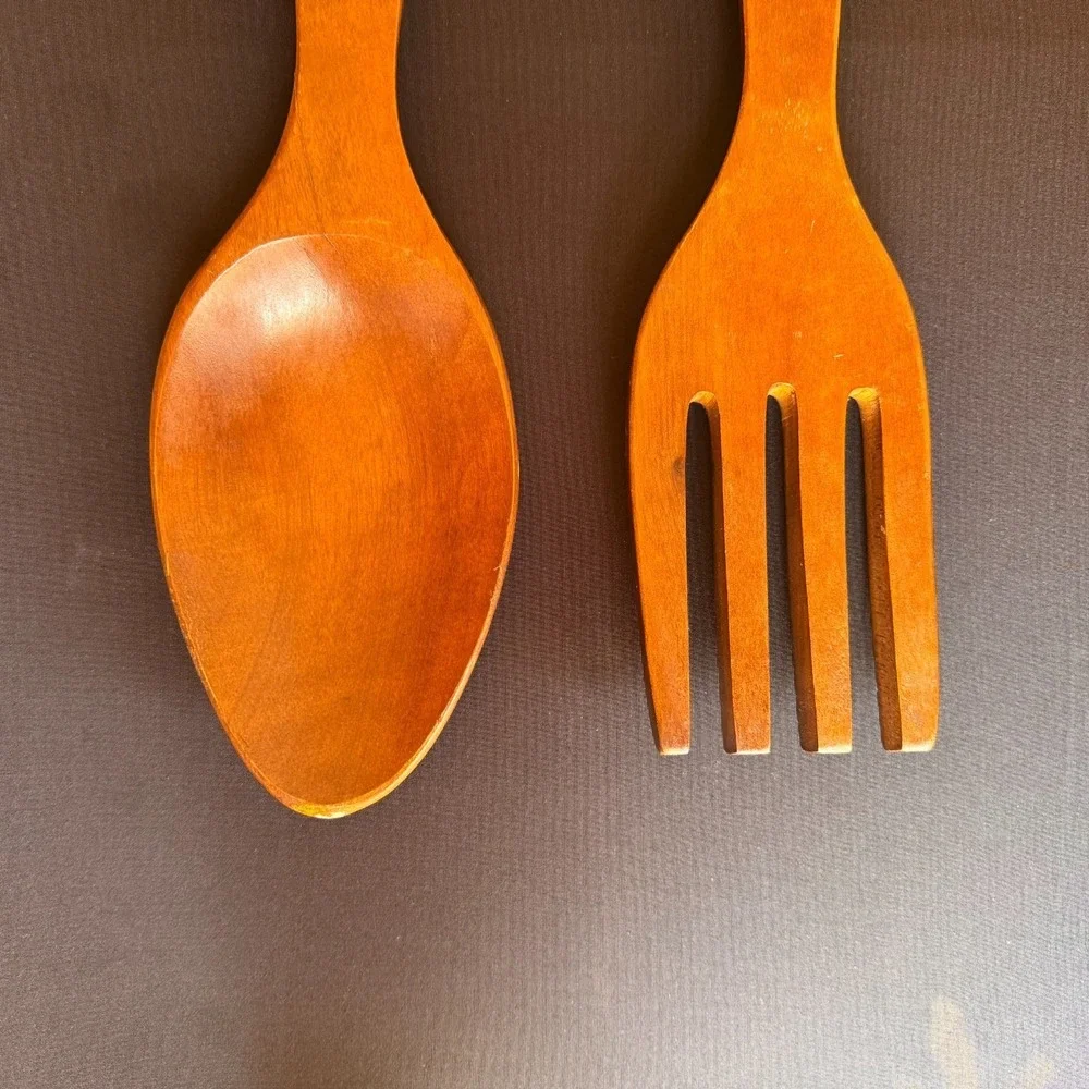 VTG Extra Large Wood Fork Spoon Carved Tiki Totem Mid Century Decor Kitchen 22